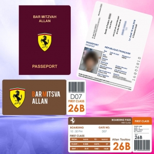 faire-part bar mitzva thème Billet avion passeport