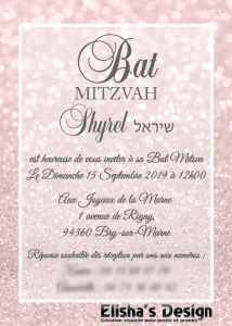 faire-part bat mitzva thème girly paillettes